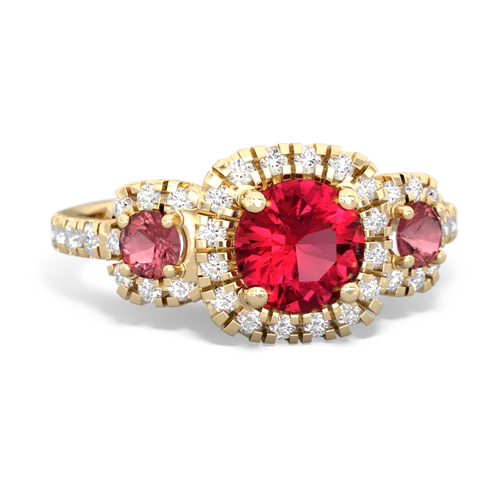 lab ruby-tourmaline three stone regal ring