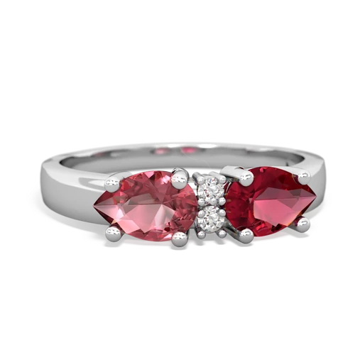 Lab Ruby Lab Created Ruby with Genuine Pink Tourmaline Pear Bowtie ring Ring