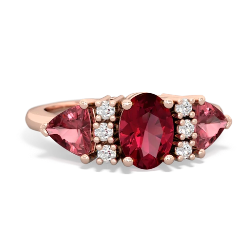 Lab Ruby Lab Created Ruby with Genuine Pink Tourmaline and Genuine White Topaz Antique Style Three Stone ring Ring