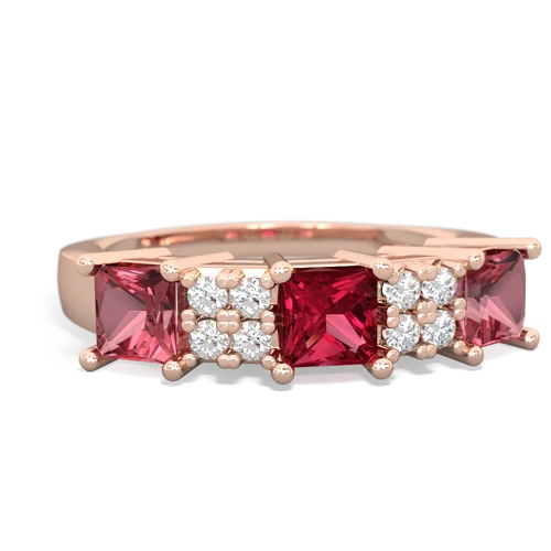 Lab Ruby Lab Created Ruby with Genuine Pink Tourmaline and Lab Created Emerald Three Stone ring Ring
