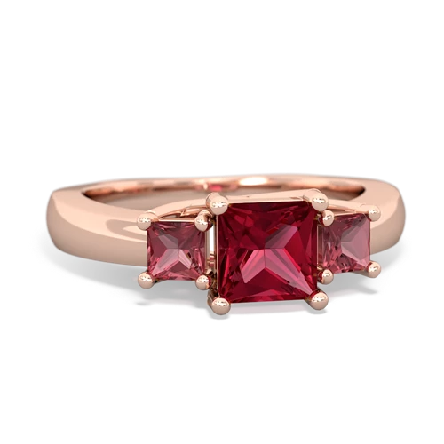 Lab Ruby Lab Created Ruby with Genuine Pink Tourmaline and Genuine Opal Three Stone Trellis ring Ring