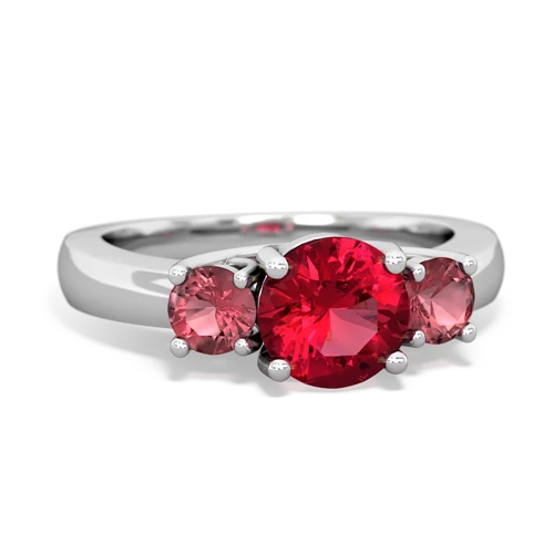 Lab Ruby Lab Created Ruby with Genuine Pink Tourmaline and Genuine Smoky Quartz Three Stone Trellis ring Ring