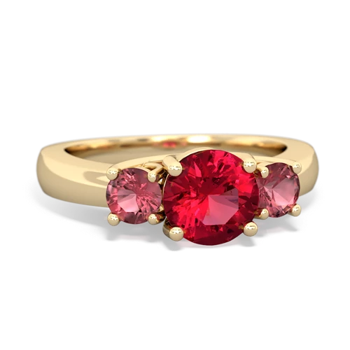 Lab Ruby Lab Created Ruby with Genuine Pink Tourmaline and  Three Stone Trellis ring Ring