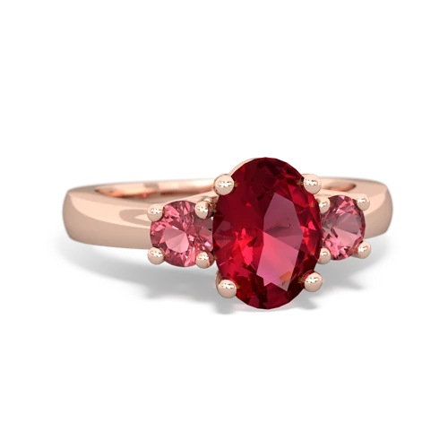 Lab Ruby Lab Created Ruby with Genuine Pink Tourmaline Three Stone Trellis ring Ring