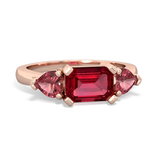Lab Ruby Lab Created Ruby with Genuine Pink Tourmaline and  Three Stone ring Ring