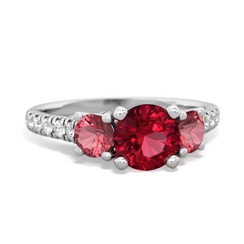 Lab Ruby Lab Created Ruby with Genuine Pink Tourmaline and Lab Created Sapphire Pave Trellis ring Ring