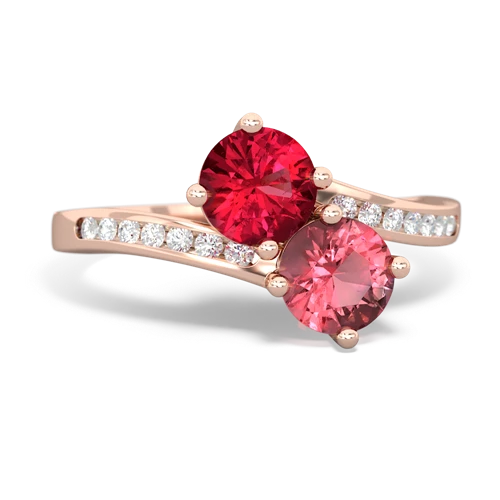 Lab Ruby Lab Created Ruby with Genuine Pink Tourmaline Keepsake Two Stone ring Ring