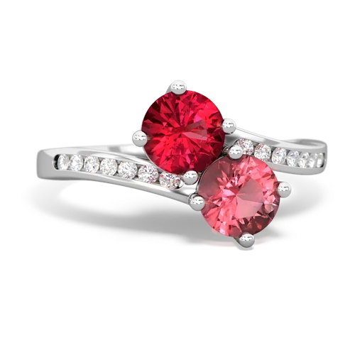 lab ruby-tourmaline two stone channel ring