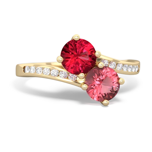lab ruby-tourmaline two stone channel ring