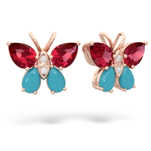 lab ruby-turquoise butterfly earrings