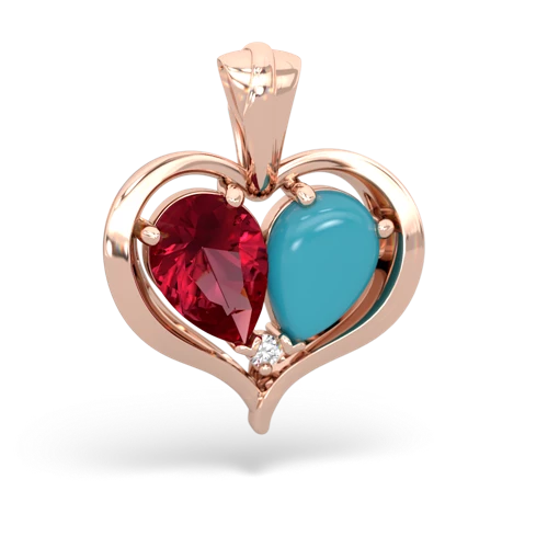 lab ruby-turquoise half heart whole pendant