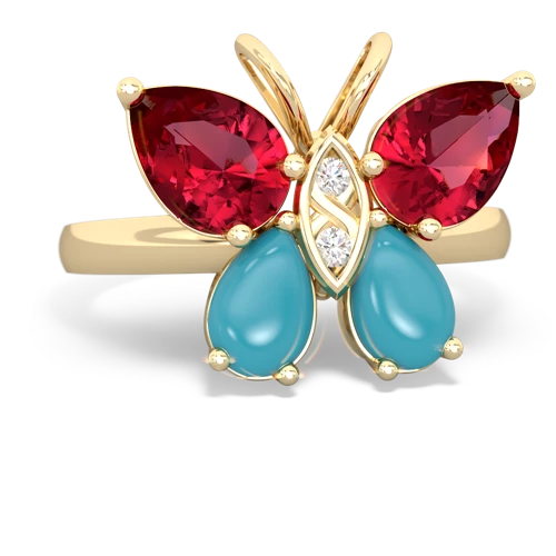 lab ruby-turquoise butterfly ring