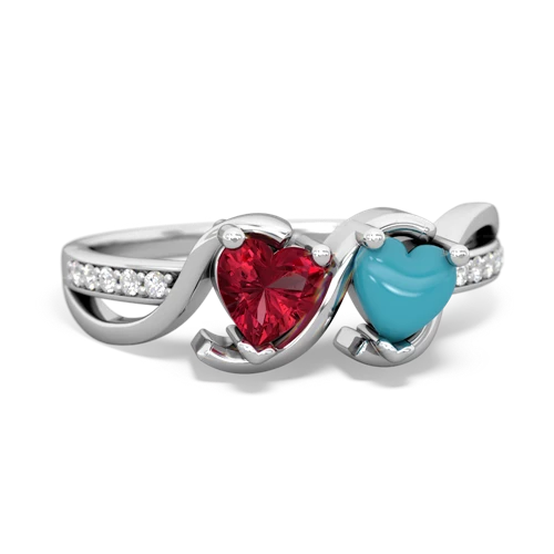 lab ruby-turquoise double heart ring