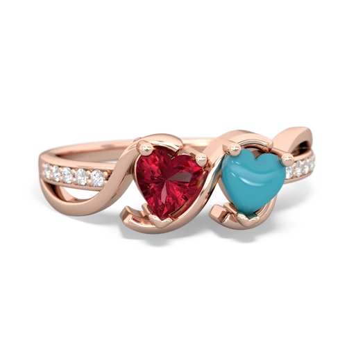 lab ruby-turquoise double heart ring