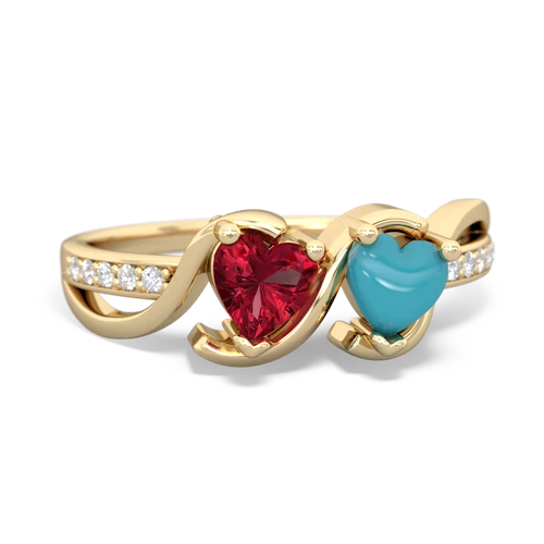 lab ruby-turquoise double heart ring