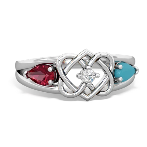 lab ruby-turquoise double heart ring