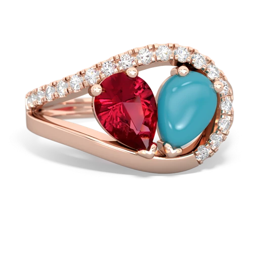 lab ruby-turquoise pave heart ring