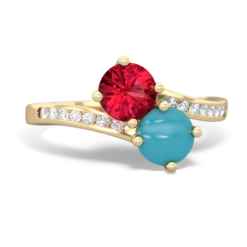 lab ruby-turquoise two stone channel ring