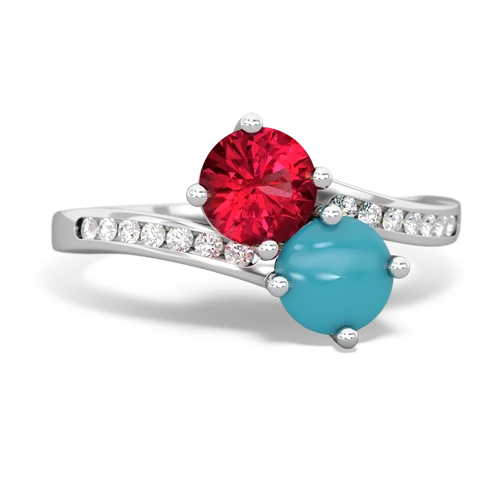 lab ruby-turquoise two stone channel ring