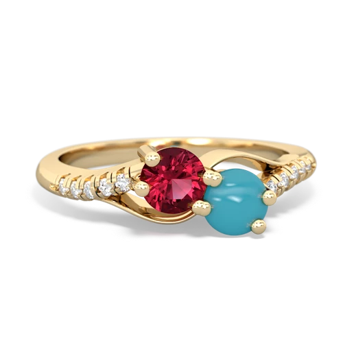 lab ruby-turquoise two stone infinity ring