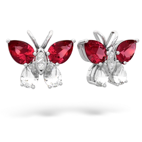 lab ruby-white topaz butterfly earrings