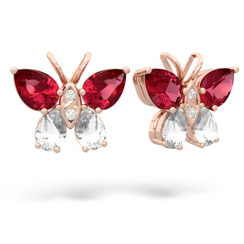 lab ruby-white topaz butterfly earrings