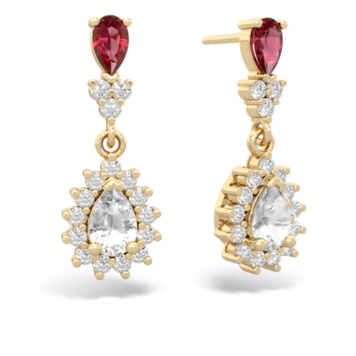 Lab Ruby Lab Created Ruby with Genuine White Topaz Halo Pear Dangle earrings Earrings