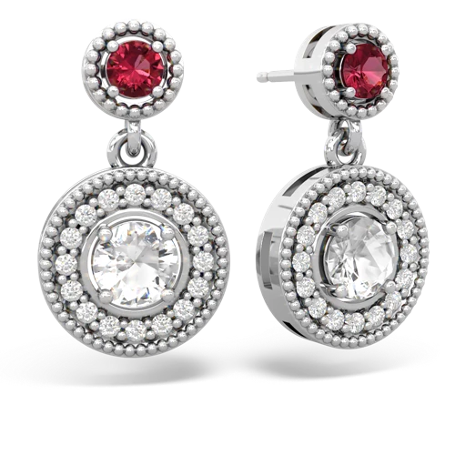 lab ruby-white topaz halo earrings