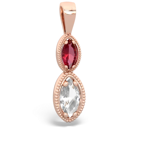 Lab Ruby Lab Created Ruby with Genuine White Topaz Antique-style Halo pendant Pendant