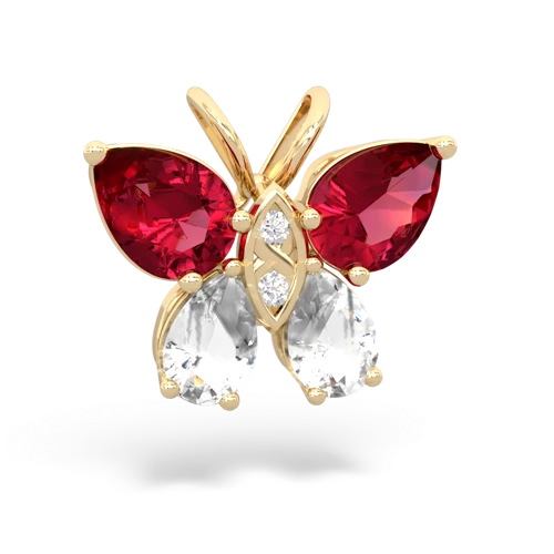 lab ruby-white topaz butterfly pendant