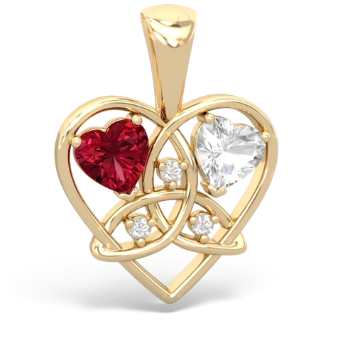 lab ruby-white topaz celtic heart pendant