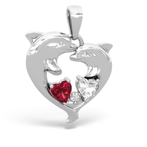 lab ruby-white topaz dolphins pendant