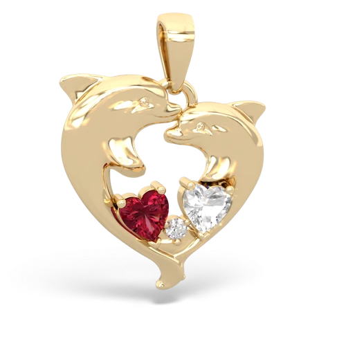 Lab Ruby Lab Created Ruby with Genuine White Topaz Dolphin Heart pendant Pendant