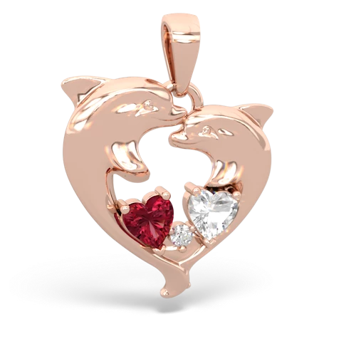 lab ruby-white topaz dolphins pendant