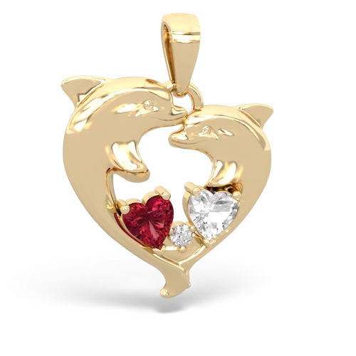 lab ruby-white topaz dolphins pendant