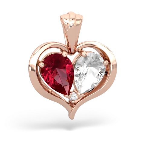 lab ruby-white topaz half heart whole pendant