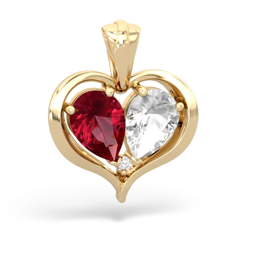 lab ruby-white topaz half heart whole pendant