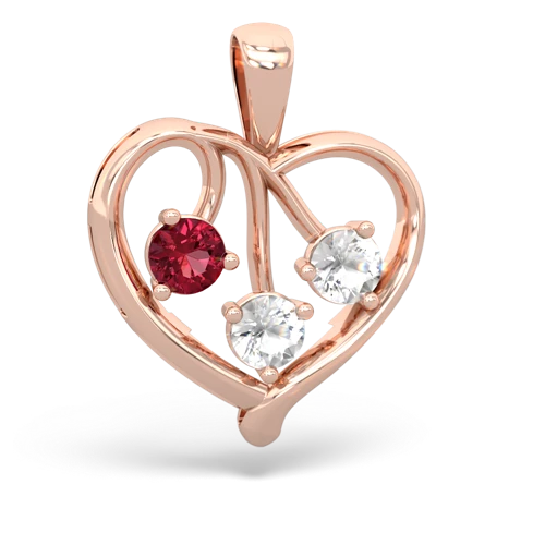 lab ruby-white topaz love heart pendant
