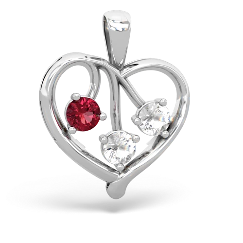 Lab Ruby Lab Created Ruby with Genuine White Topaz and Genuine Fire Opal Glowing Heart pendant Pendant