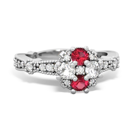 lab ruby-white topaz art deco engagement ring