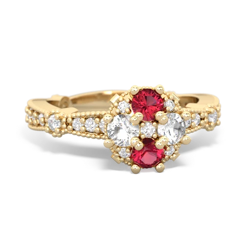 lab ruby-white topaz art deco engagement ring