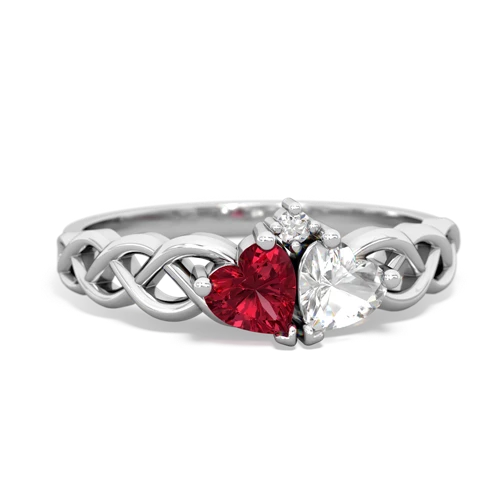 Lab Ruby Lab Created Ruby with Genuine White Topaz Heart to Heart Braid ring Ring