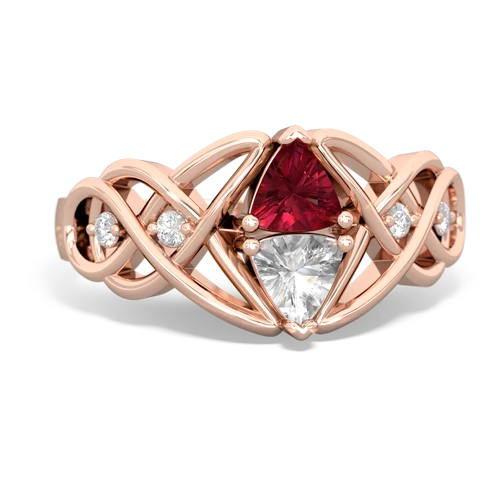 Lab Ruby Lab Created Ruby with Genuine White Topaz Keepsake Celtic Knot ring Ring