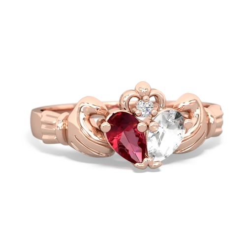 lab ruby-white topaz claddagh ring