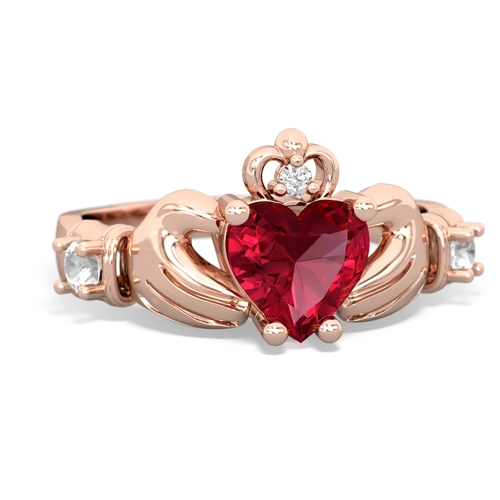 Lab Ruby Lab Created Ruby with Genuine White Topaz and Lab Created Pink Sapphire Claddagh ring Ring