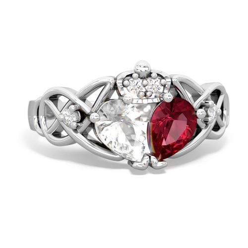 lab ruby-white topaz claddagh ring