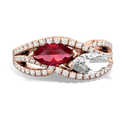 Lab Ruby Lab Created Ruby with Genuine White Topaz Diamond Rivers ring Ring