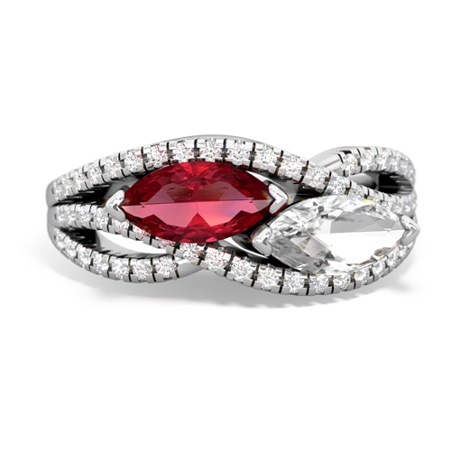 lab ruby-white topaz double heart ring