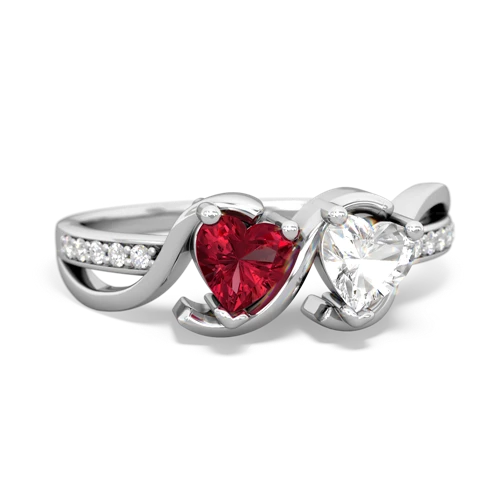 lab ruby-white topaz double heart ring