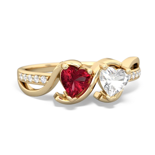 lab ruby-white topaz double heart ring